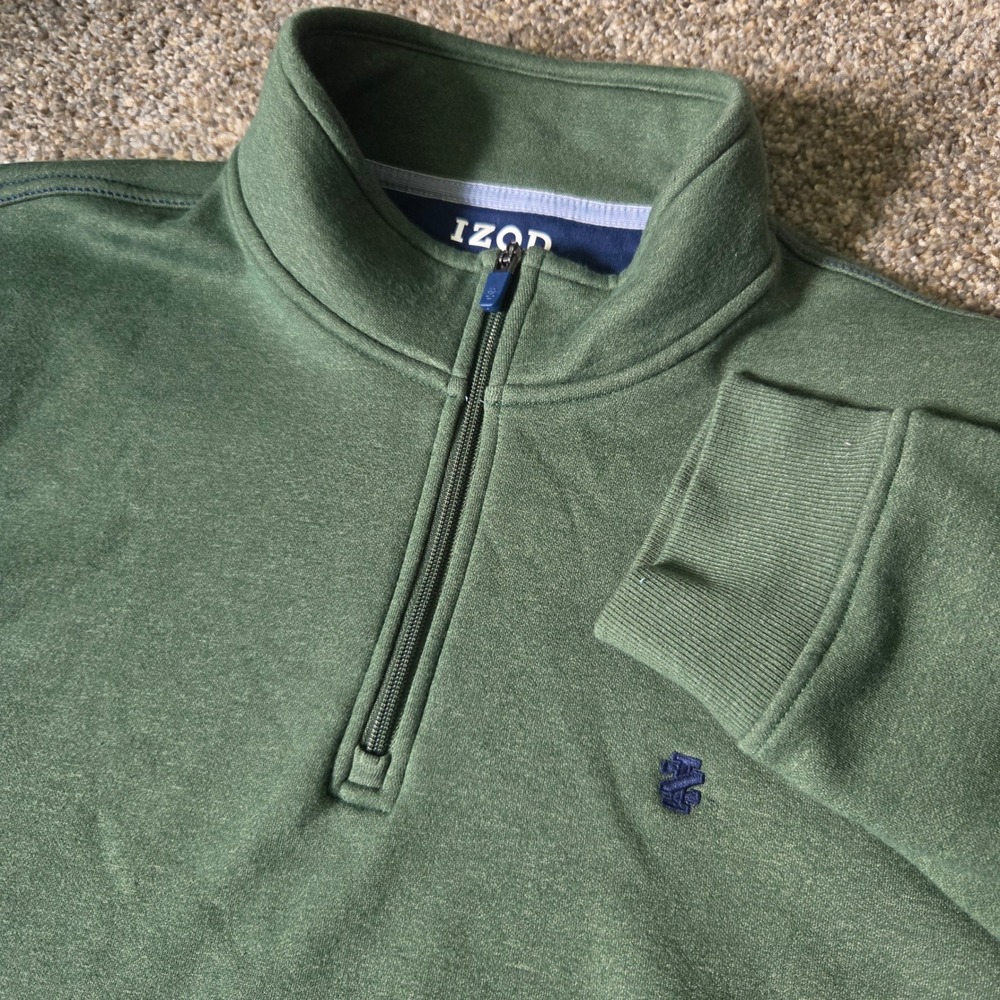 IZOD Advantage Performance Stretch Quarter Zip‎ Pullover Green Mens XXL Fleece